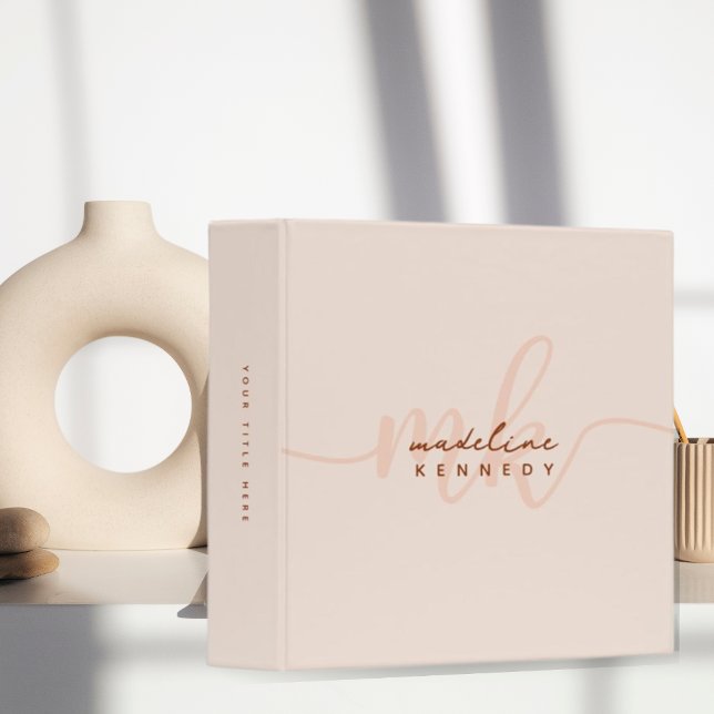 Chic Clay and Beige Modern Monogram 3 Ring Binder (Creator Uploaded)