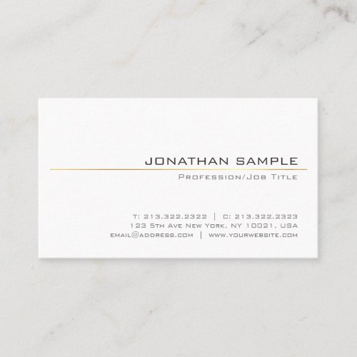 Chic Clean Gold Stripe Design Trendy White Plain Business Card