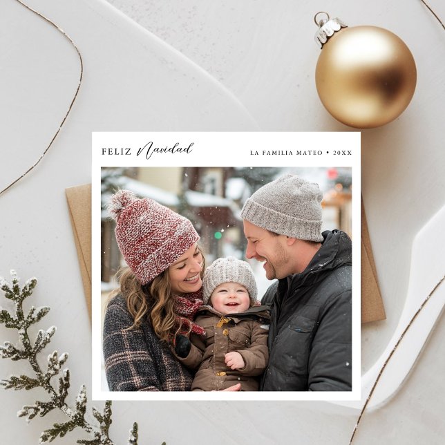 Chic Clean Modern Feliz Navidad Christmas Photo Holiday Card (Creator Uploaded)