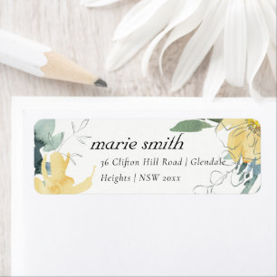 CHIC CLEAN YELLOW GREEN WATERCOLOR FLORAL ADDRESS LABEL