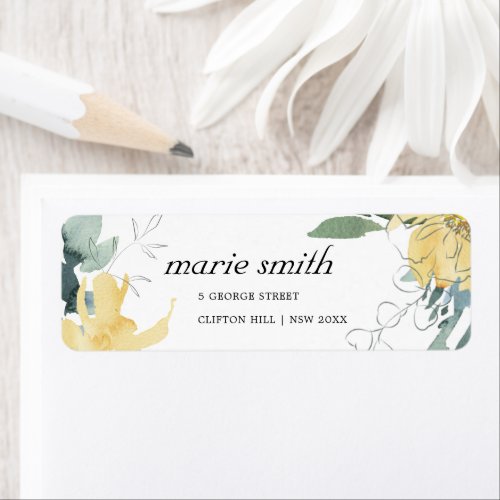 CHIC CLEAN YELLOW GREEN WATERCOLOR FLORAL ADDRESS LABEL