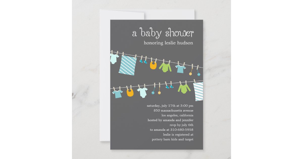 Chic Clothesline Baby Shower Invitation (Boy) | Zazzle