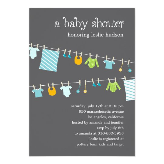 Chic Clothesline Baby Shower Invitation (Boy) | Zazzle