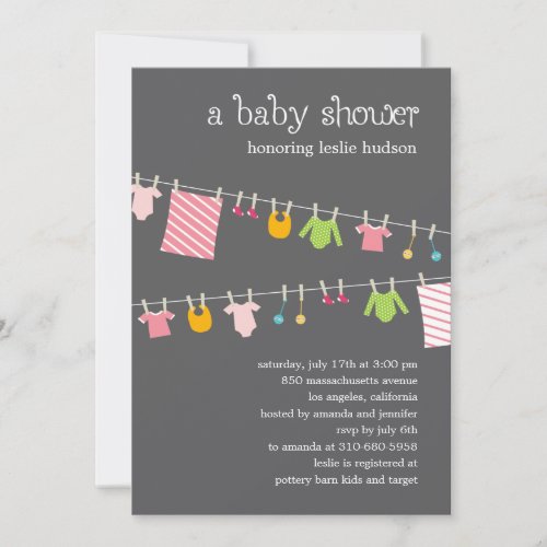 Chic Clothesline Baby Shower Invitation (Girl)