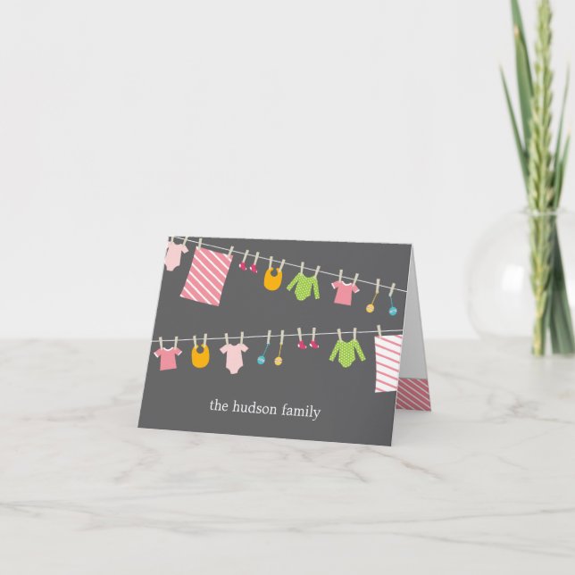 Chic Clothesline Baby Thank You Card - Girl (Front)
