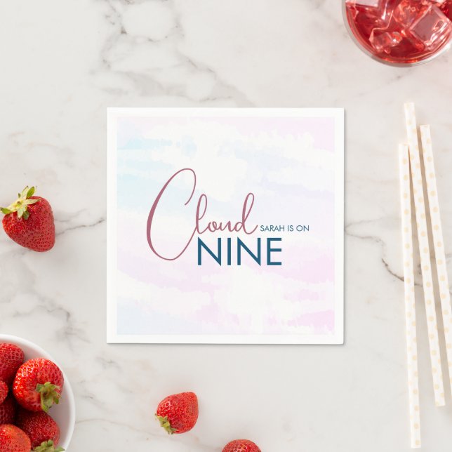 Chic Cloud Nine Blue Pink Bridal Shower Napkins (Insitu)