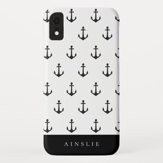 Chic Coastal Black Anchor Pattern Case-Mate iPhone Case (Back)