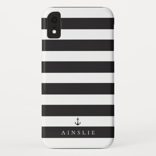 Chic Coastal Black and White Stripe Pattern iPhone XR Case