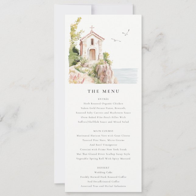 Chic Coastal Catholic Church Wedding Menu Card (Front)