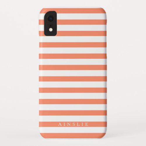 Chic Coastal Coral and White Stripe Pattern iPhone XR Case
