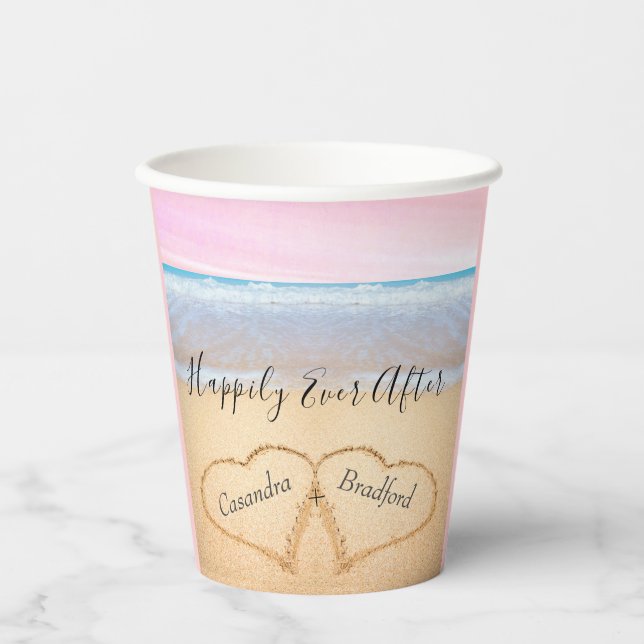 Chic Coastal Light Pink Beach Wedding 2 Heart  Paper Cups (Front)