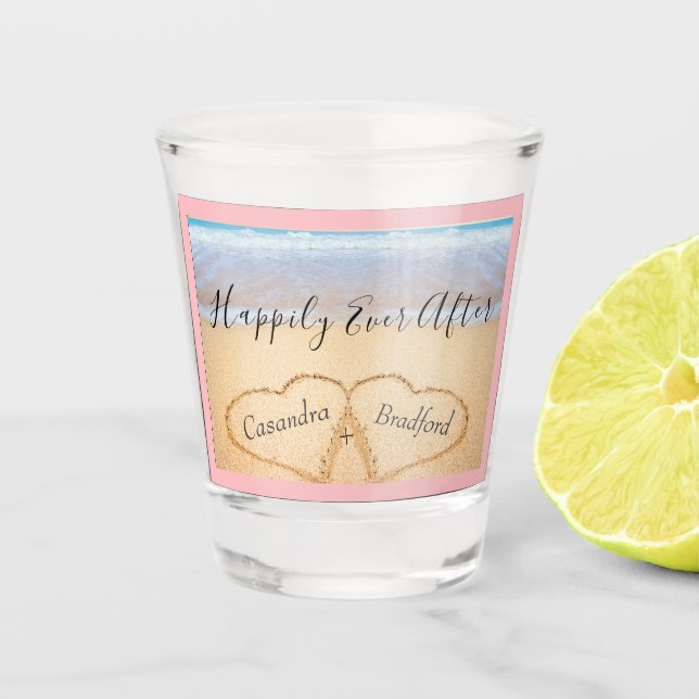 Chic Coastal Light Pink Beach Wedding 2 Heart  Shot Glass (Front)