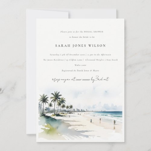 Chic Coastal Miami Beach Palm Trees Bridal Shower Invitation