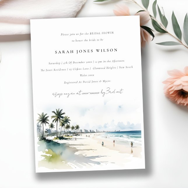 Chic Coastal Miami Beach Palm Trees Bridal Shower Invitation (Creator Uploaded)