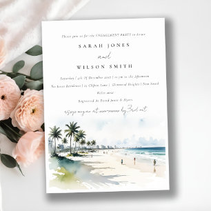 Chic Coastal Miami Beach Palm Trees Engagement Invitation