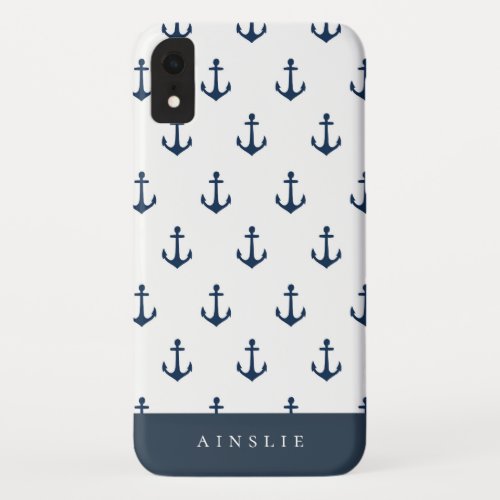 Chic Coastal Navy Anchor Pattern iPhone XR Case