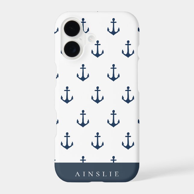 Chic Coastal Navy Anchor Pattern Iphone Case (Back)