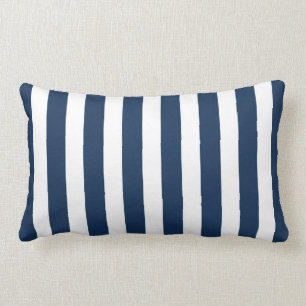 Chic Coastal Navy and White Stripe Lumbar Pillow