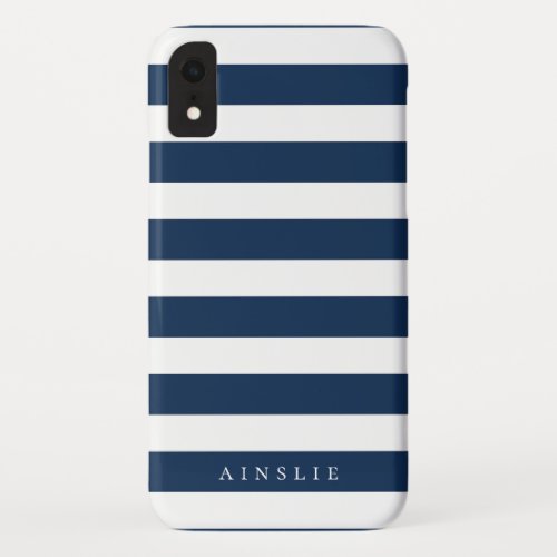 Chic Coastal Navy Blue Stripe Pattern iPhone XR Case