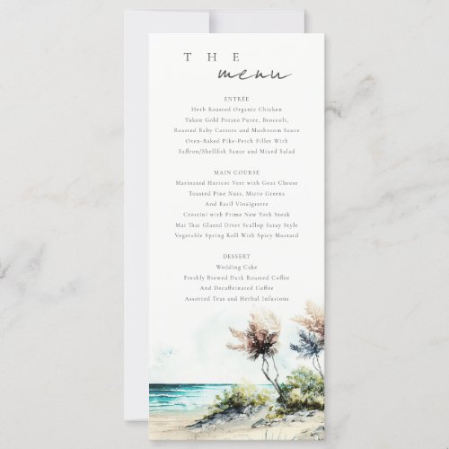 Chic Coastal Palm Beach Seascape Wedding Menu Card