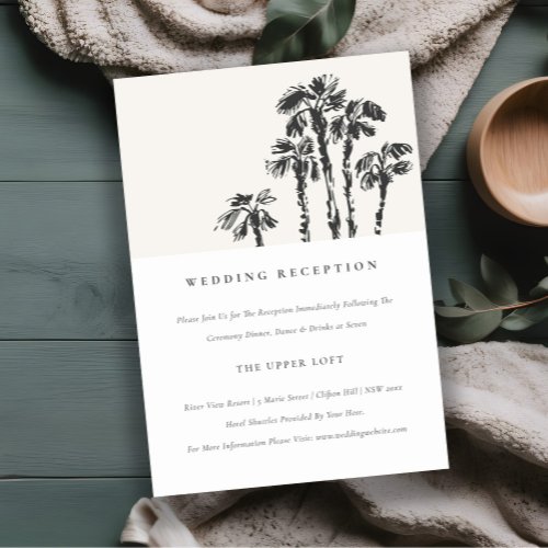 Chic Coastal Palm Tree Sketch Wedding Reception Enclosure Card
