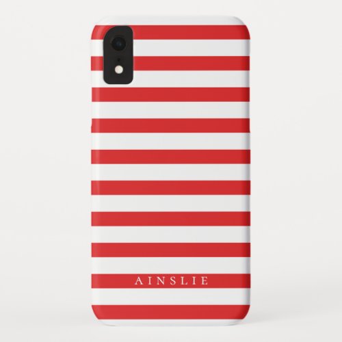 Chic Coastal Red and White Stripe Pattern iPhone XR Case