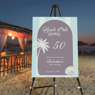 Chic Coastal Stripe Beach Club 50th Birthday Foam Board