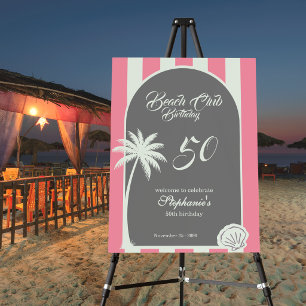 Chic Coastal Stripe Beach Club 50th Birthday Foam Board