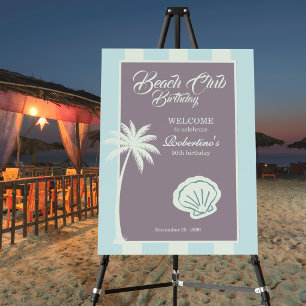 Chic Coastal Stripe Beach Club 50th Birthday Foam Board