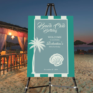 Chic Coastal Stripe Beach Club 50th Birthday Foam Board