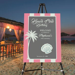 Chic Coastal Stripe Beach Club 50th Birthday Foam Board