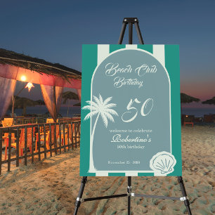 Chic Coastal Stripe Beach Club 50th Birthday Invit Foam Board
