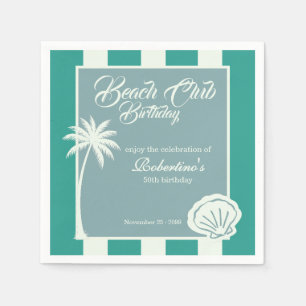 Chic Coastal Stripe Beach Club 50th Birthday Napkins