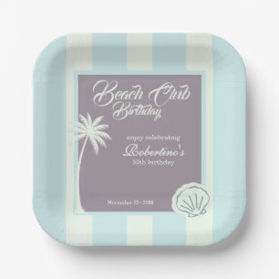 Chic Coastal Stripe Beach Club 50th Birthday Paper Plates
