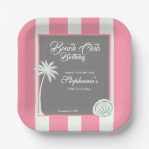 Chic Coastal Stripe Beach Club 50th Birthday Paper Plates
