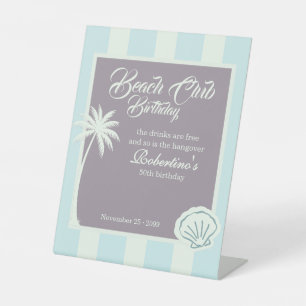 Chic Coastal Stripe Beach Club 50th Birthday Pedestal Sign
