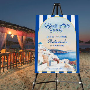 Chic Coastal Stripe GreeceBeach Club 50th Birthday Foam Board