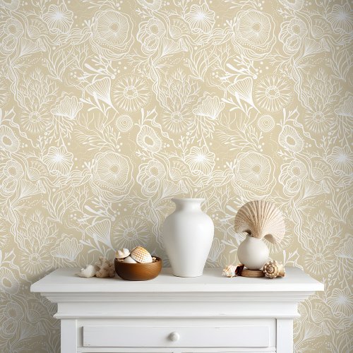 Chic Coastal Under the Sea Golden Coral Reef Wallpaper