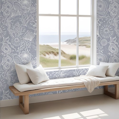 Chic Coastal Under the Sea Periwinkle Coral Reef Wallpaper