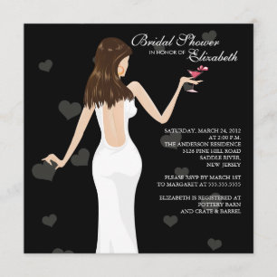 Chic Cocktail Bride Bridal Shower Invitation Black
