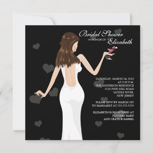 Chic Cocktail Bride Bridal Shower Invitation Black