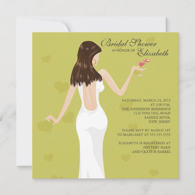 Chic Cocktail Bride Bridal Shower Invitation Green (Front)