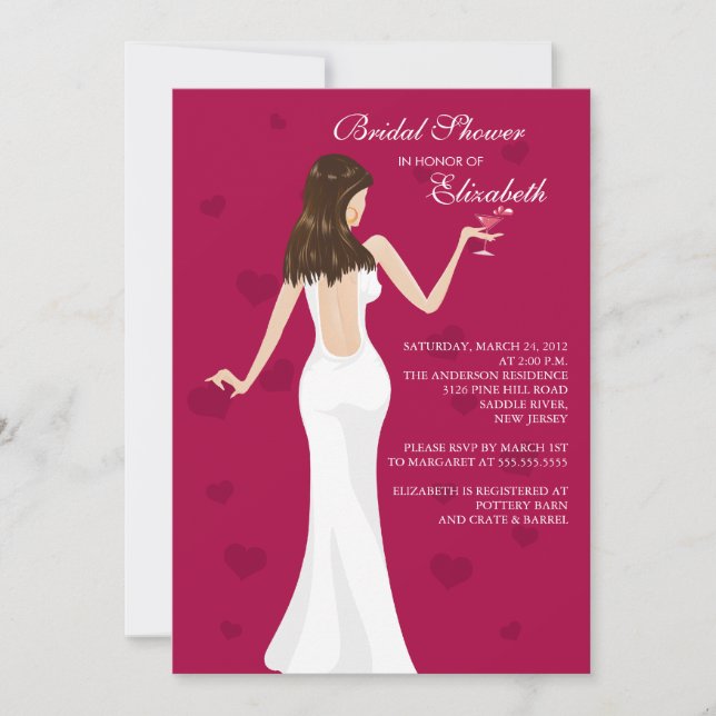 Chic Cocktail Bride Bridal Shower Invitation Red (Front)