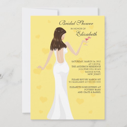 Chic Cocktail Bride Bridal Shower Invitation Yello