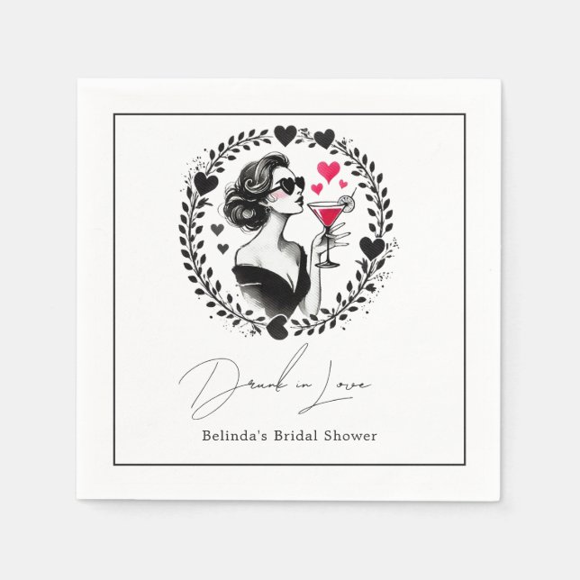 Chic Cocktail Drunk in Love Bridal Shower Napkins (Front)