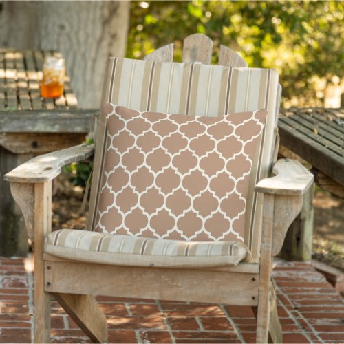 Chic Coffee Brown Ivory Quatrefoil Trellis Pattern Outdoor Pillow