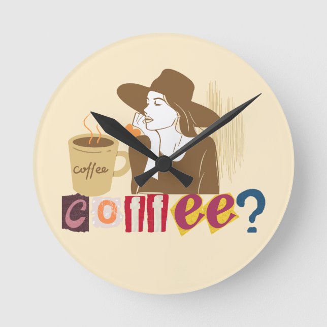 Chic Coffee Lover Retro Wall Clock (Front)