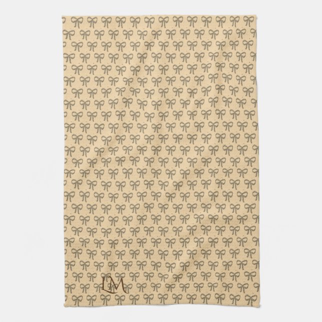 Chic Cold Bow Pattern Cream Beige Kitchen Towel (Vertical)