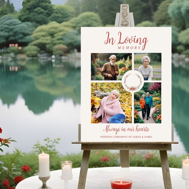 Chic Collage 4 Photos Chic Floral Wreath Wedding Foam Board (Chic Cherish Collage 4 Photos Chic Floral and Hearths Wreath for Wedding Memorial Table Foam Boards.)