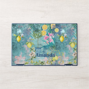 Chic collage blue turquoise sicilian citrus floral HP laptop skin